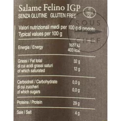 Salami Felino IGP Riserva, 290g -Kitchen Supplie Shop FP0005 SalamiFelinoIGPRiserva290g Nutrition2