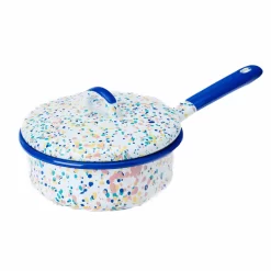 Blue Dot Enamel Saute Pan With Lid, 16cm