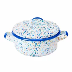 Blue Dot Enamel Casserole With Lid, 18cm