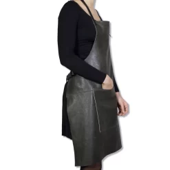 Dutchdeluxes Leather BBQ Apron In Vintage Grey -Kitchen Supplie Shop dutch deluxes leather bbq apron vintage grey model side