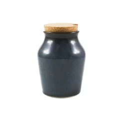 Blue Glaze Salt Pot With Cork Lid